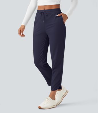 Pantalon de golf fuselé, taille mi-haute, cordon, ourlet courbé, séchage rapide, avec poches—UPF40+