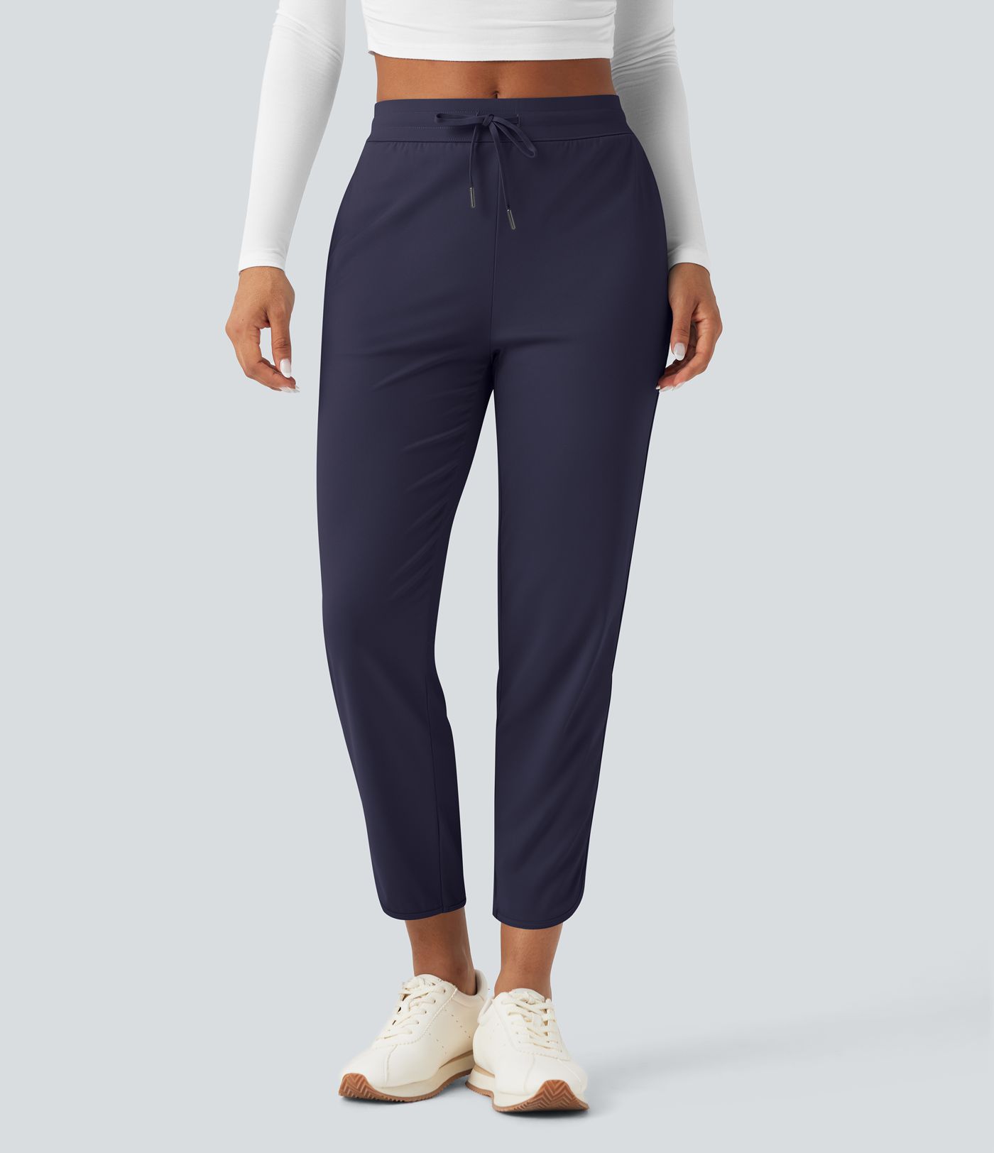 Pantalon de golf fuselé, taille mi-haute, cordon, ourlet courbé, séchage rapide, avec poches—UPF40+