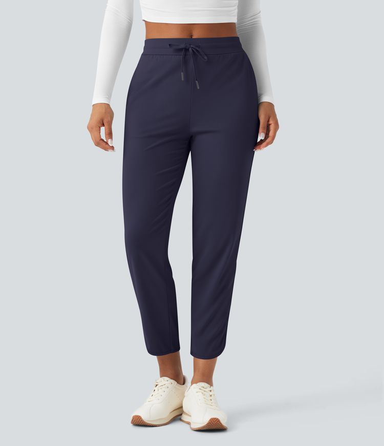 Pantalon de golf fuselé, taille mi-haute, cordon, ourlet courbé, séchage rapide, avec poches—UPF40+
