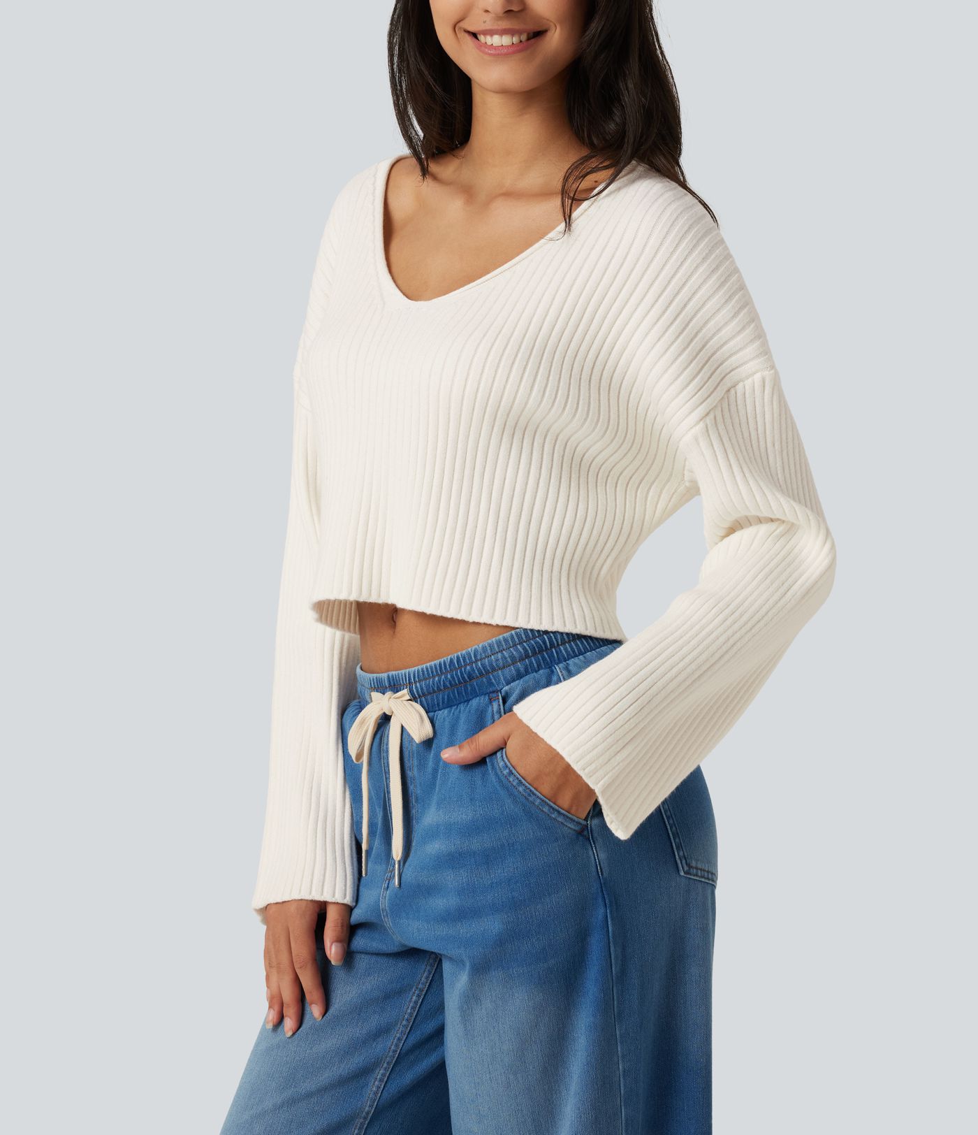V-Neck Long Sleeve Casual Sweater