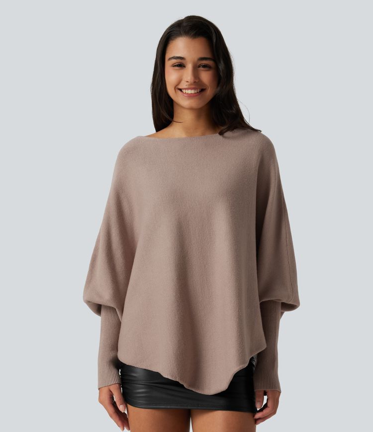 Batwing Long Sleeve Asymmetric Hem Casual Jumper