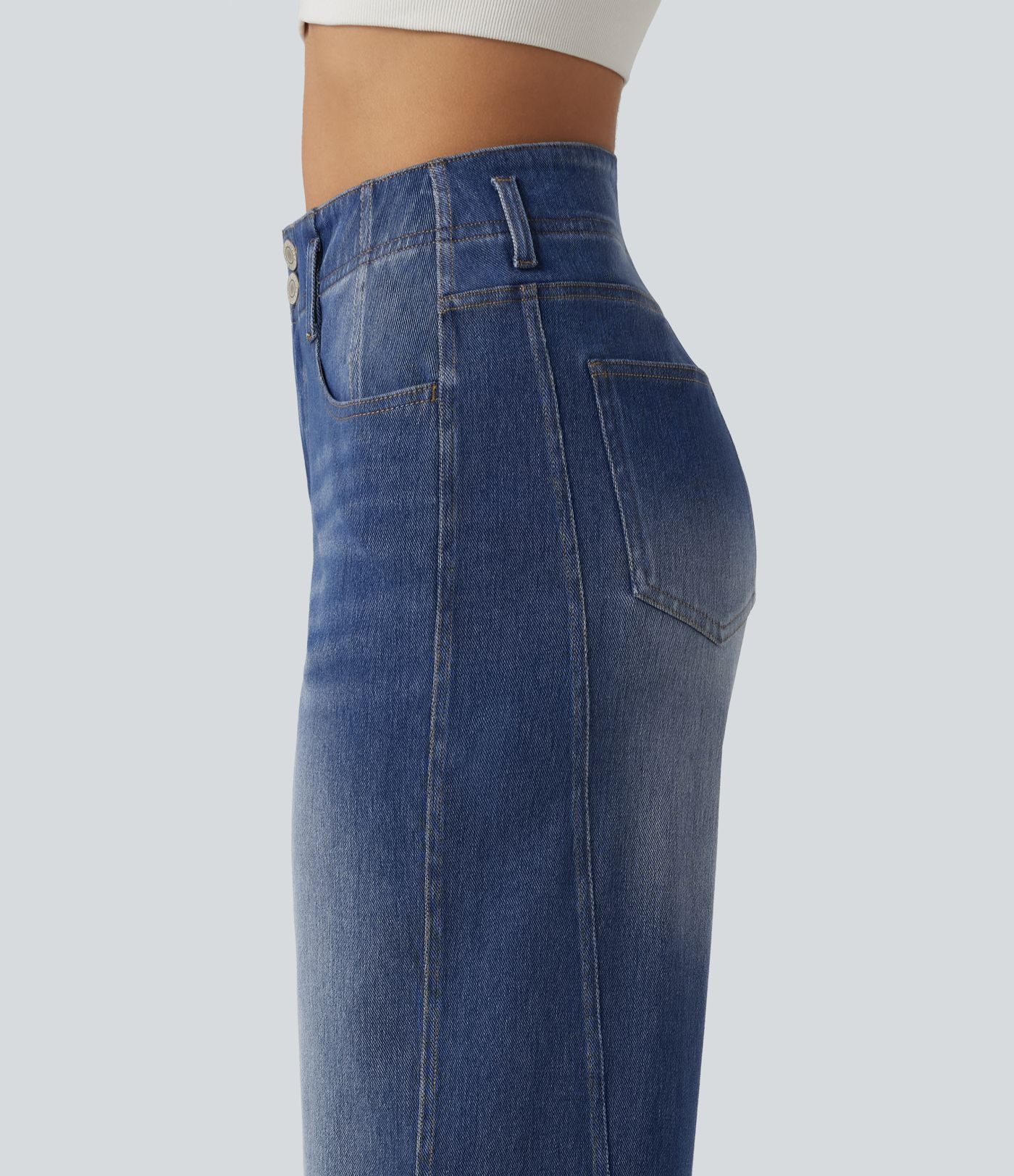 Halara Flex™ - Lässige Jeans mit hohem Bund, mehreren Taschen und geradem Bein Halara Flex™ - Lässige Jeans mit hohem Bund, mehreren Taschen und geradem Bein