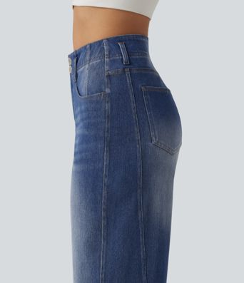 Halara Flex™ - Lässige Jeans mit hohem Bund, mehreren Taschen und geradem Bein Halara Flex™ - Lässige Jeans mit hohem Bund, mehreren Taschen und geradem Bein
