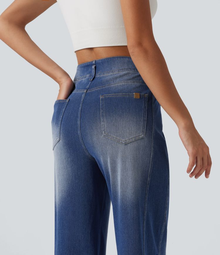 Halara Flex™ - Lässige Jeans mit hohem Bund, mehreren Taschen und geradem Bein Halara Flex™ - Lässige Jeans mit hohem Bund, mehreren Taschen und geradem Bein