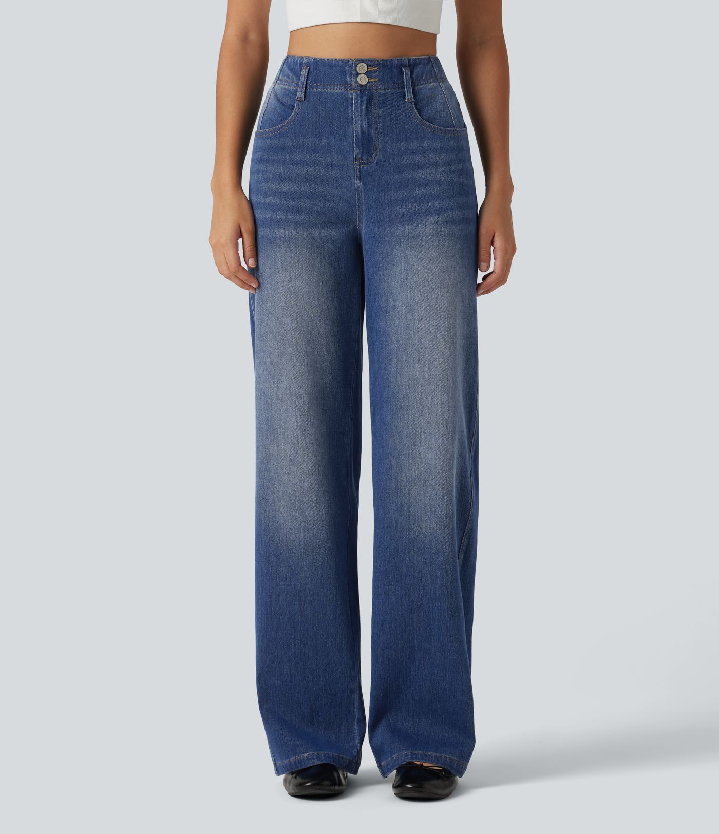 Halara Flex™ - Lässige Jeans mit hohem Bund, mehreren Taschen und geradem Bein Halara Flex™ - Lässige Jeans mit hohem Bund, mehreren Taschen und geradem Bein