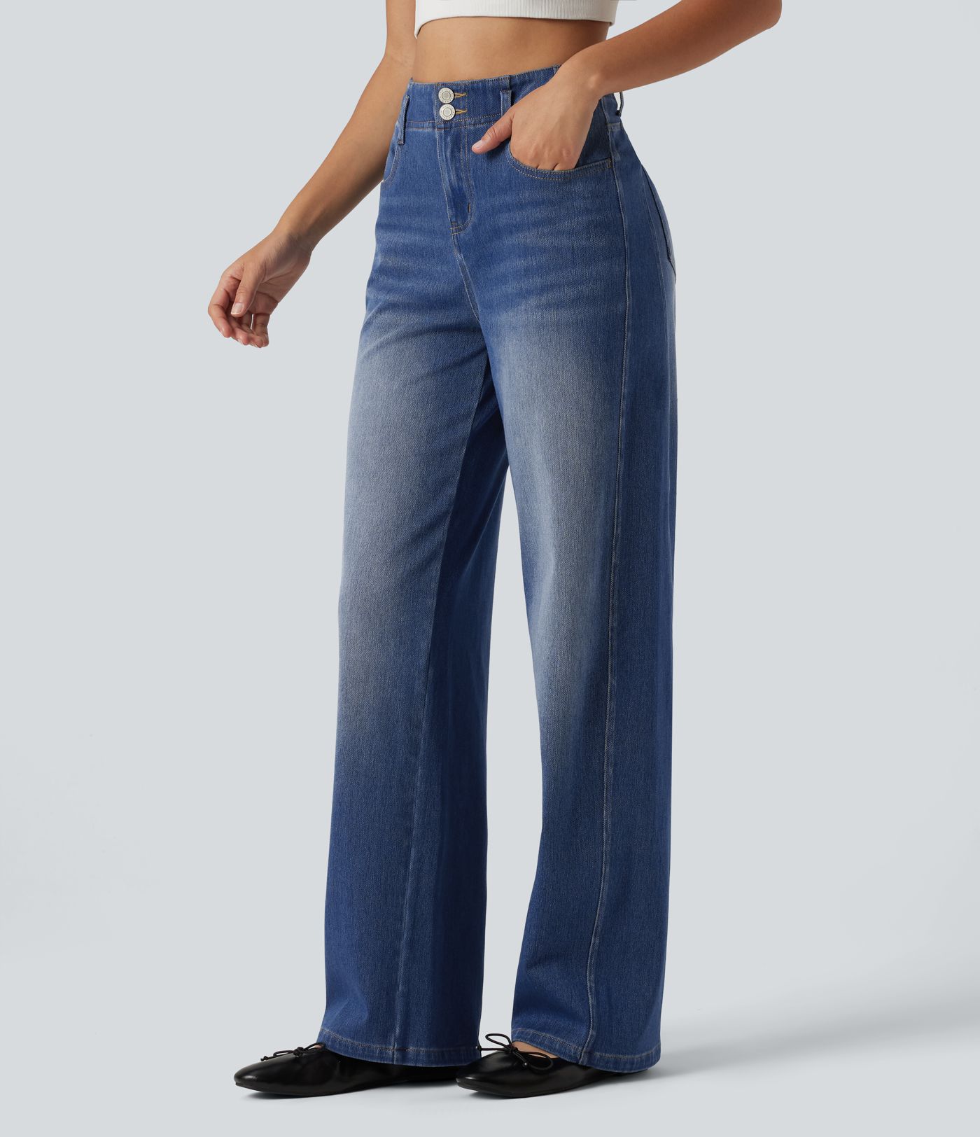 Halara Flex™ - Lässige Jeans mit hohem Bund, mehreren Taschen und geradem Bein Halara Flex™ - Lässige Jeans mit hohem Bund, mehreren Taschen und geradem Bein