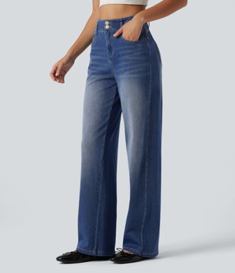 Halara Flex™ - Lässige Jeans mit hohem Bund, mehreren Taschen und geradem Bein Halara Flex™ - Lässige Jeans mit hohem Bund, mehreren Taschen und geradem Bein