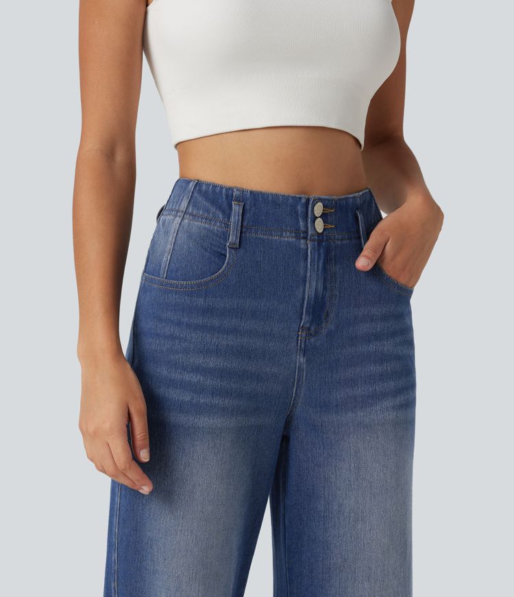 Halara Flex™ - Lässige Jeans mit hohem Bund, mehreren Taschen und geradem Bein Halara Flex™ - Lässige Jeans mit hohem Bund, mehreren Taschen und geradem Bein