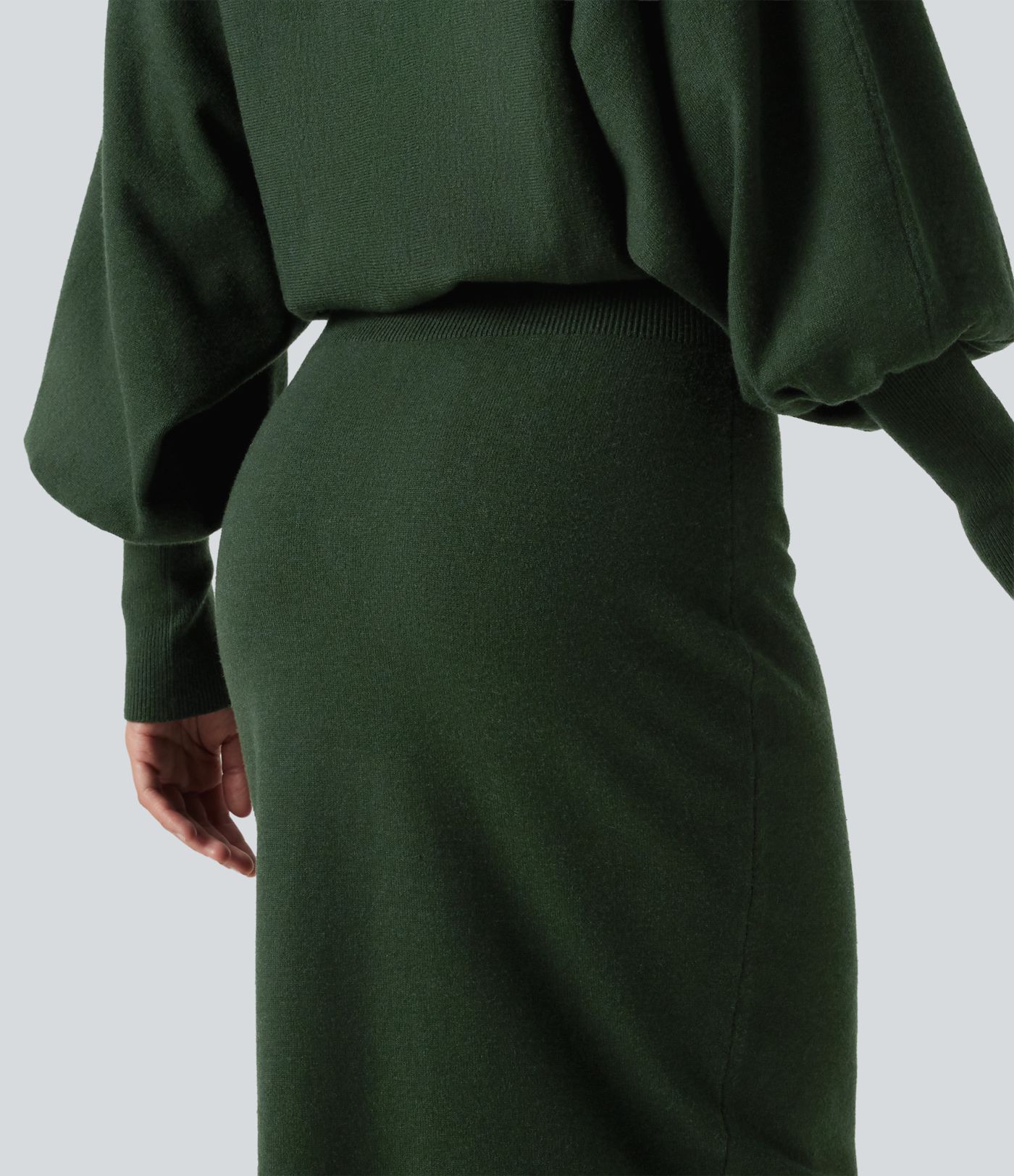 Boat Neck Puff Long Sleeve Work Sweater Dress