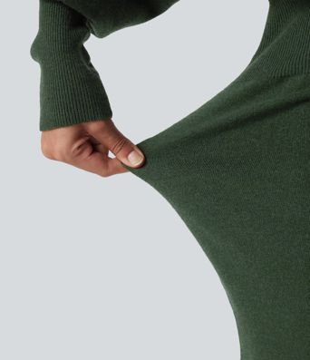 Boat Neck Puff Long Sleeve Work Sweater Dress