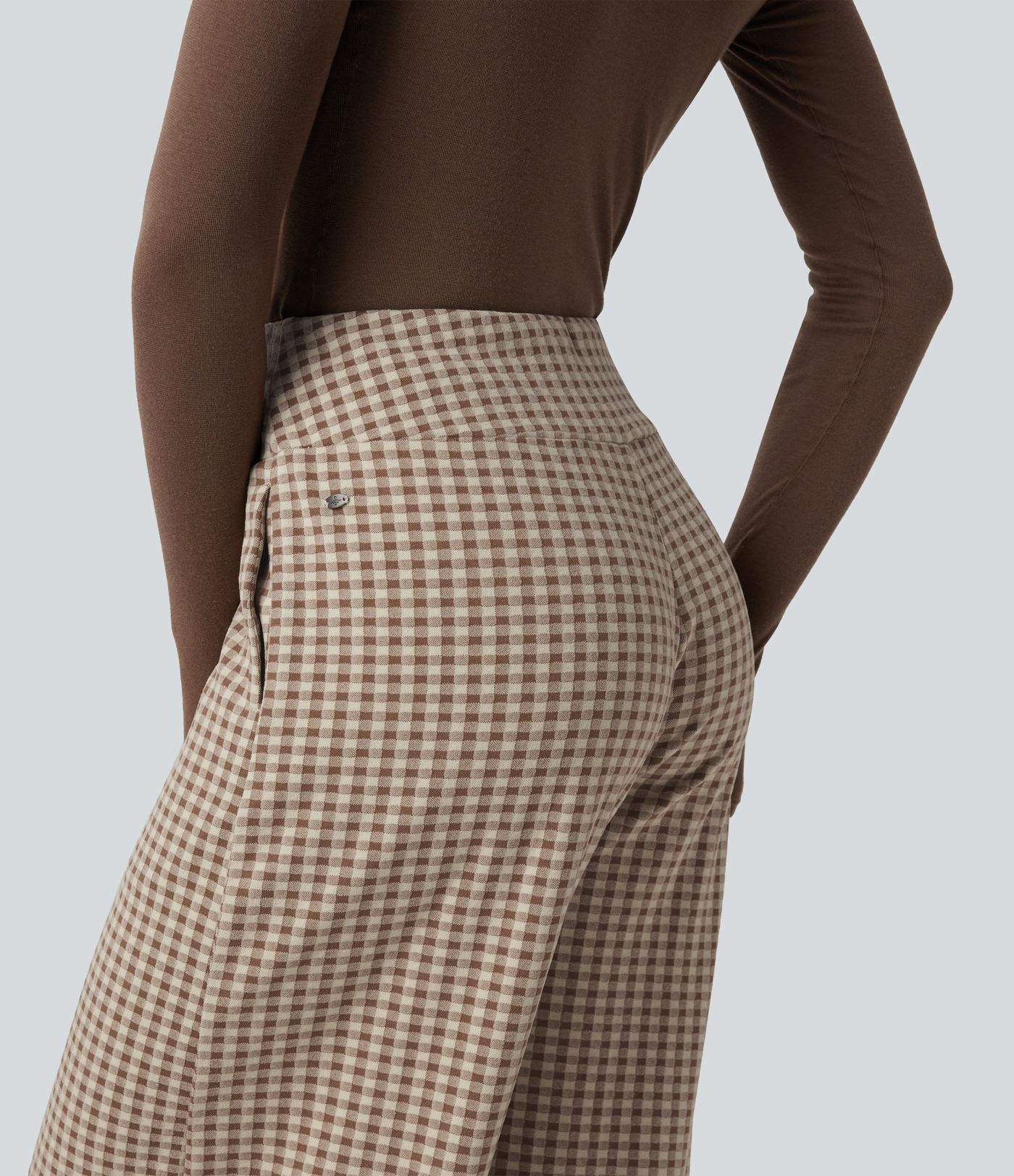 Pantalon baggy décontracté à carreaux, taille mi-haute, cordon de serrage et poches