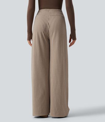 Pantalon baggy décontracté à carreaux, taille mi-haute, cordon de serrage et poches