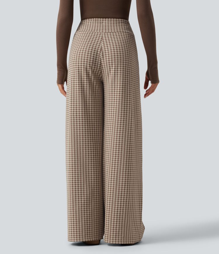 Pantalon baggy décontracté à carreaux, taille mi-haute, cordon de serrage et poches