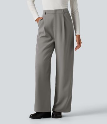 High Waisted Wide Leg Baggy Work Pants with Pockets