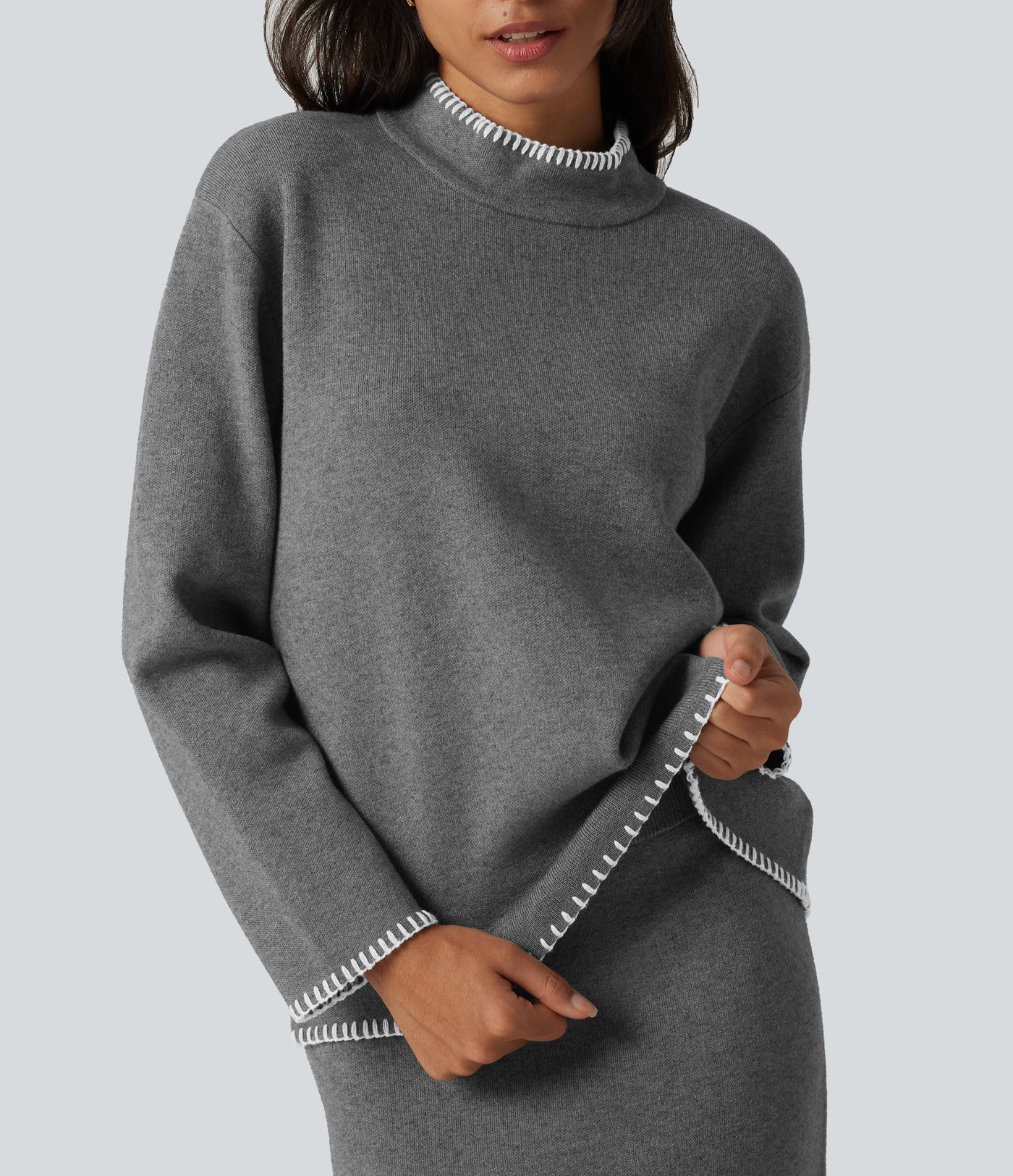 Stand Collar Long Sleeve Crochet Work Sweater Stand Collar Long Sleeve Crochet Work Sweater