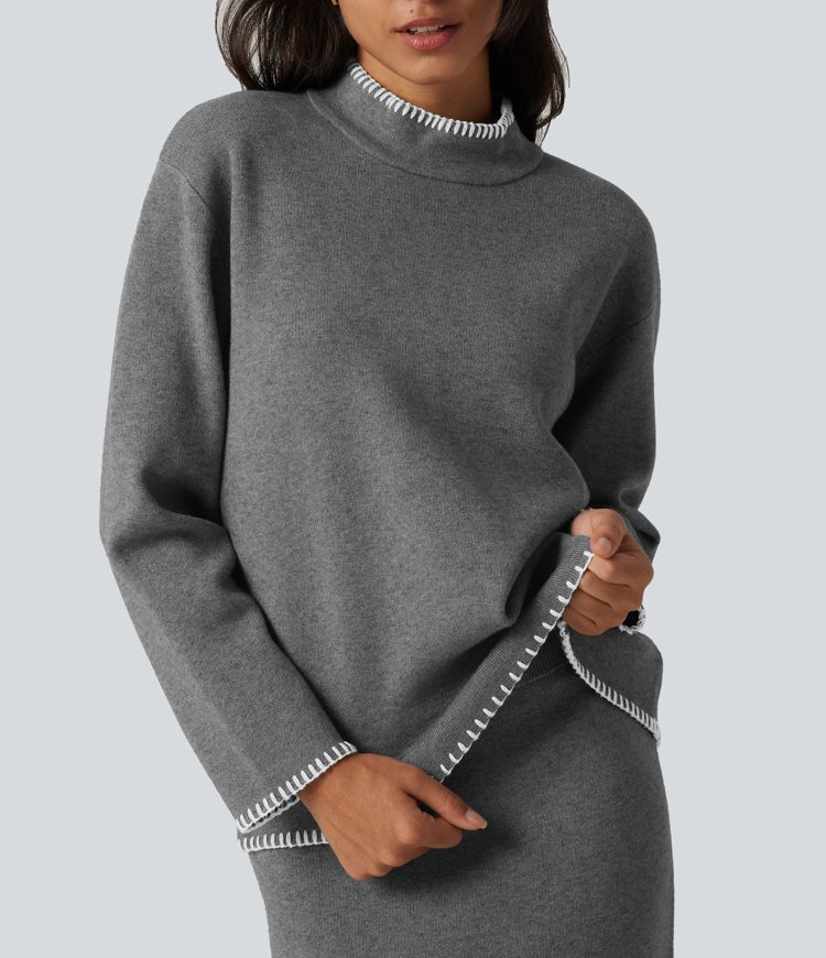 Stand Collar Long Sleeve Crochet Work Sweater Stand Collar Long Sleeve Crochet Work Sweater