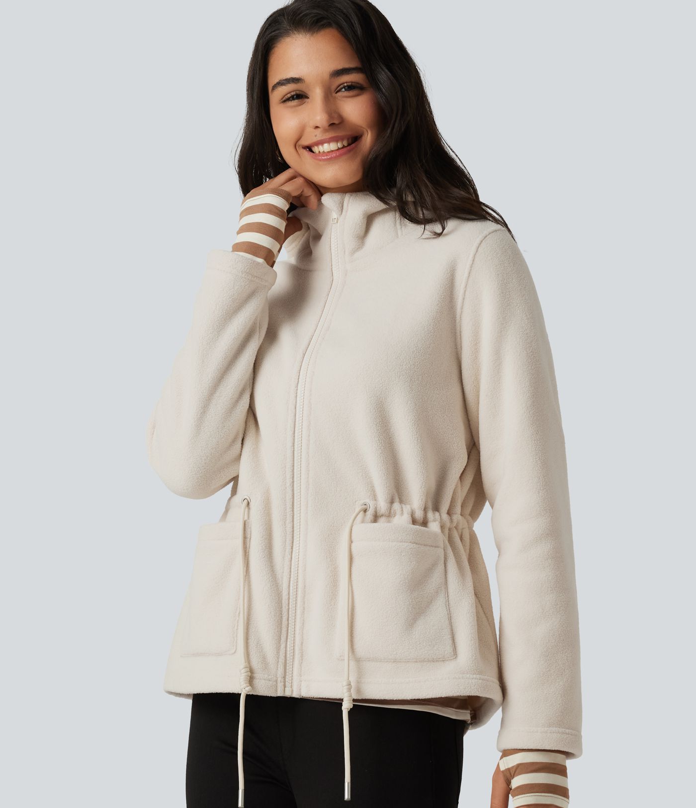 Hooded Drawstring Long Sleeve Casual Sherpa Jacket with Pockets Hooded Drawstring Long Sleeve Casual Sherpa Jacket with Pockets