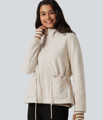Hooded Drawstring Long Sleeve Casual Sherpa Jacket with Pockets Hooded Drawstring Long Sleeve Casual Sherpa Jacket with Pockets