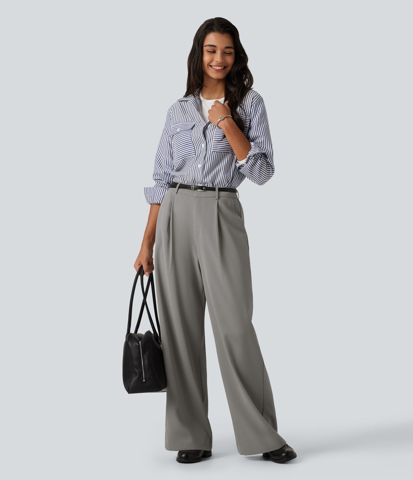 High Waisted Wide Leg Baggy Work Pants with Pockets
