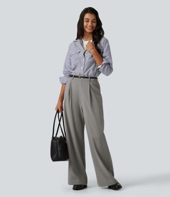 High Waisted Wide Leg Baggy Work Pants with Pockets