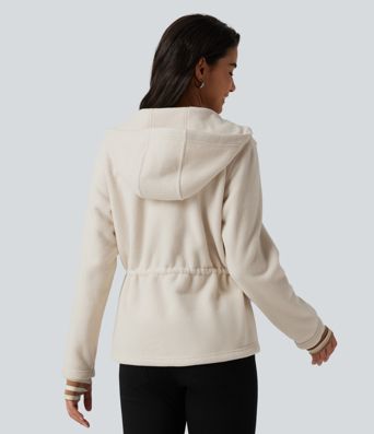 Hooded Drawstring Long Sleeve Casual Sherpa Jacket with Pockets Hooded Drawstring Long Sleeve Casual Sherpa Jacket with Pockets