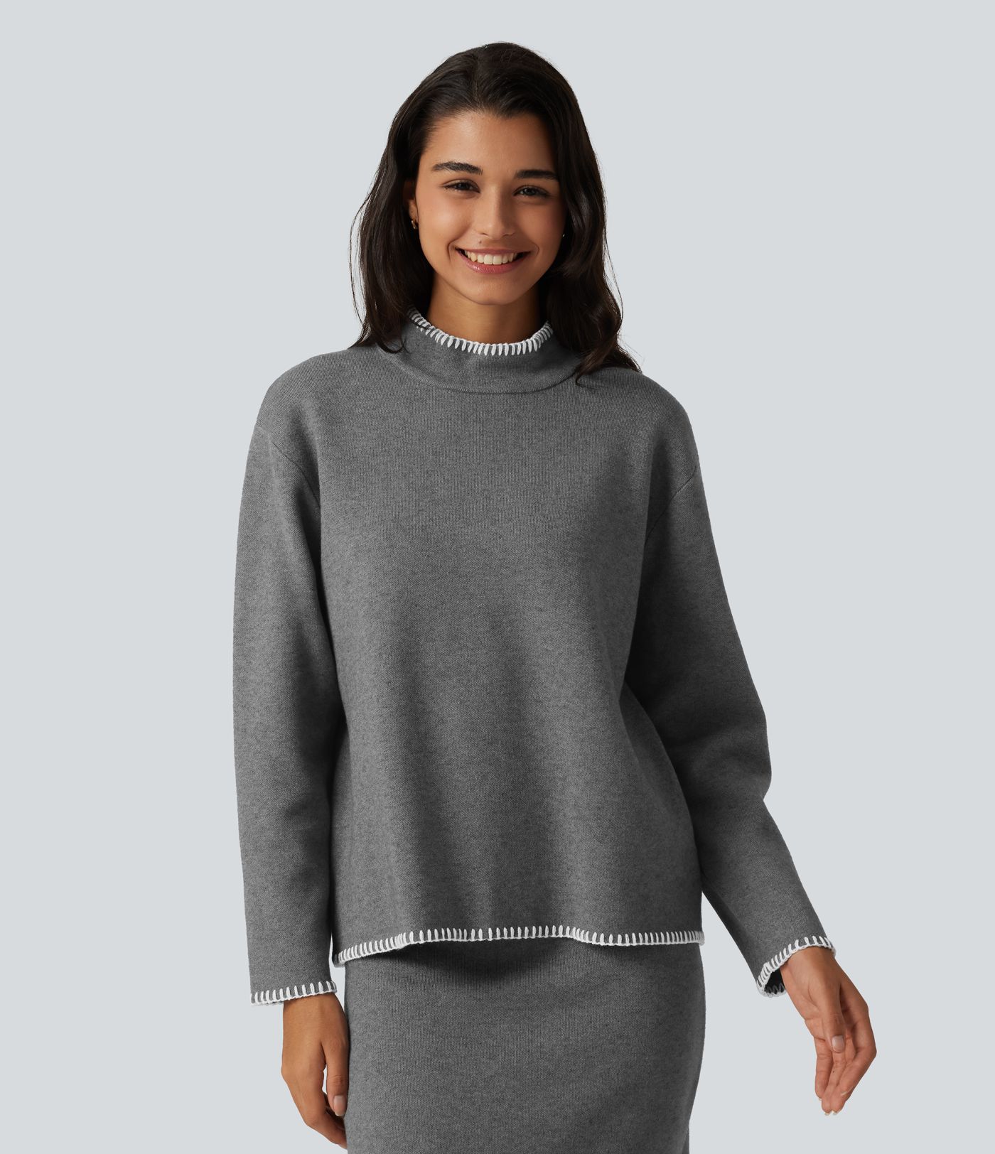 Stand Collar Long Sleeve Crochet Work Sweater Stand Collar Long Sleeve Crochet Work Sweater