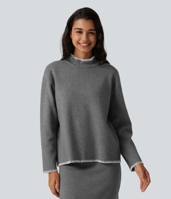 Stand Collar Long Sleeve Crochet Work Sweater Stand Collar Long Sleeve Crochet Work Sweater