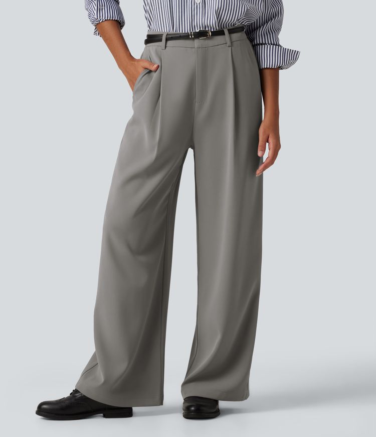 High Waisted Wide Leg Baggy Work Pants with Pockets