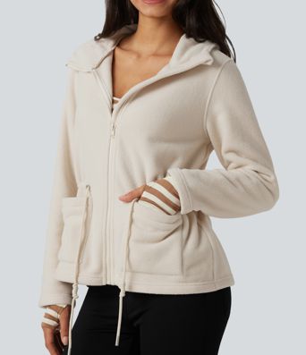 Hooded Drawstring Long Sleeve Casual Sherpa Jacket with Pockets Hooded Drawstring Long Sleeve Casual Sherpa Jacket with Pockets