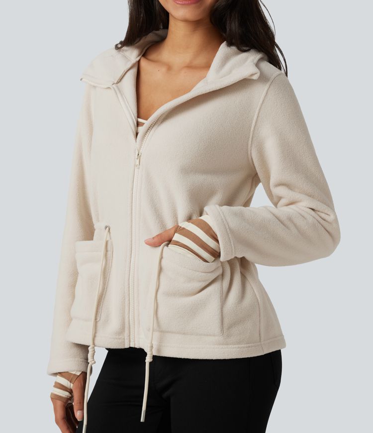 Hooded Drawstring Long Sleeve Casual Sherpa Jacket with Pockets Hooded Drawstring Long Sleeve Casual Sherpa Jacket with Pockets