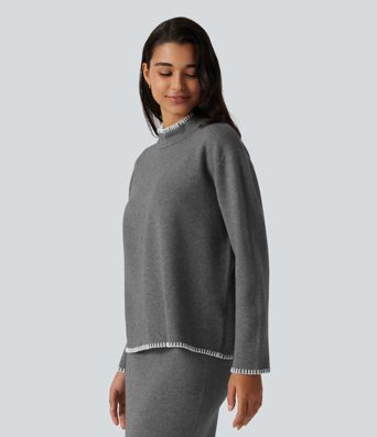 Stand Collar Long Sleeve Crochet Work Sweater Stand Collar Long Sleeve Crochet Work Sweater