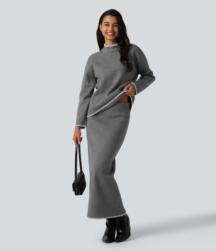 Stand Collar Long Sleeve Crochet Work Sweater Stand Collar Long Sleeve Crochet Work Sweater
