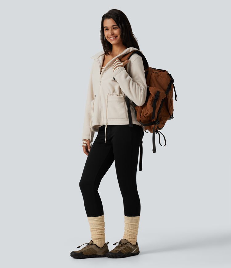 Hooded Drawstring Long Sleeve Casual Sherpa Jacket with Pockets Hooded Drawstring Long Sleeve Casual Sherpa Jacket with Pockets
