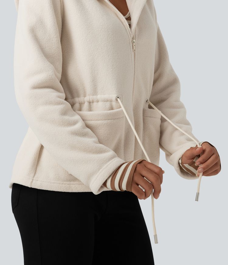 Hooded Drawstring Long Sleeve Casual Sherpa Jacket with Pockets Hooded Drawstring Long Sleeve Casual Sherpa Jacket with Pockets
