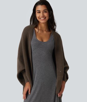 Open Front Dropped Batwing Long Sleeve Casual Cardigan