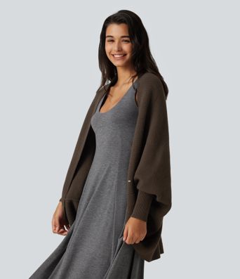Open Front Dropped Batwing Long Sleeve Casual Cardigan