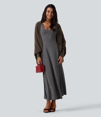 Open Front Dropped Batwing Long Sleeve Casual Cardigan