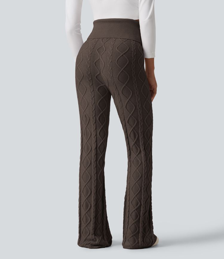 Pantalon de détente en maille bootcut taille haute à taille rabattable Pantalon de détente en maille bootcut taille haute à taille rabattable