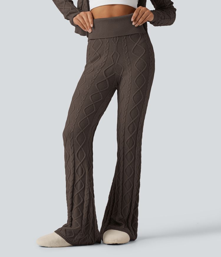 Pantalon de détente en maille bootcut taille haute à taille rabattable Pantalon de détente en maille bootcut taille haute à taille rabattable