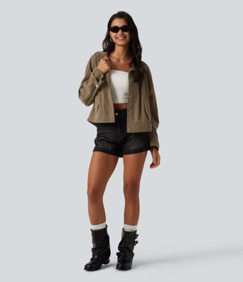 Chemise-veste décontractée en velours côtelé à manches longues avec poches Chemise-veste décontractée en velours côtelé à manches longues avec poches