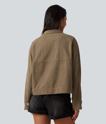 Chemise-veste décontractée en velours côtelé à manches longues avec poches Chemise-veste décontractée en velours côtelé à manches longues avec poches