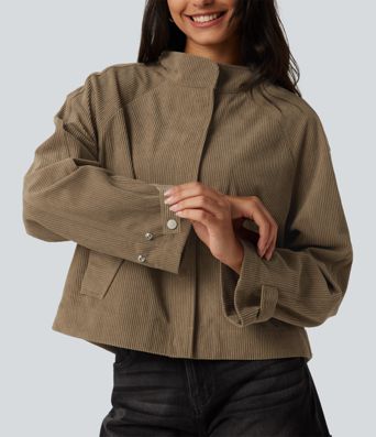Chemise-veste décontractée en velours côtelé à manches longues avec poches Chemise-veste décontractée en velours côtelé à manches longues avec poches