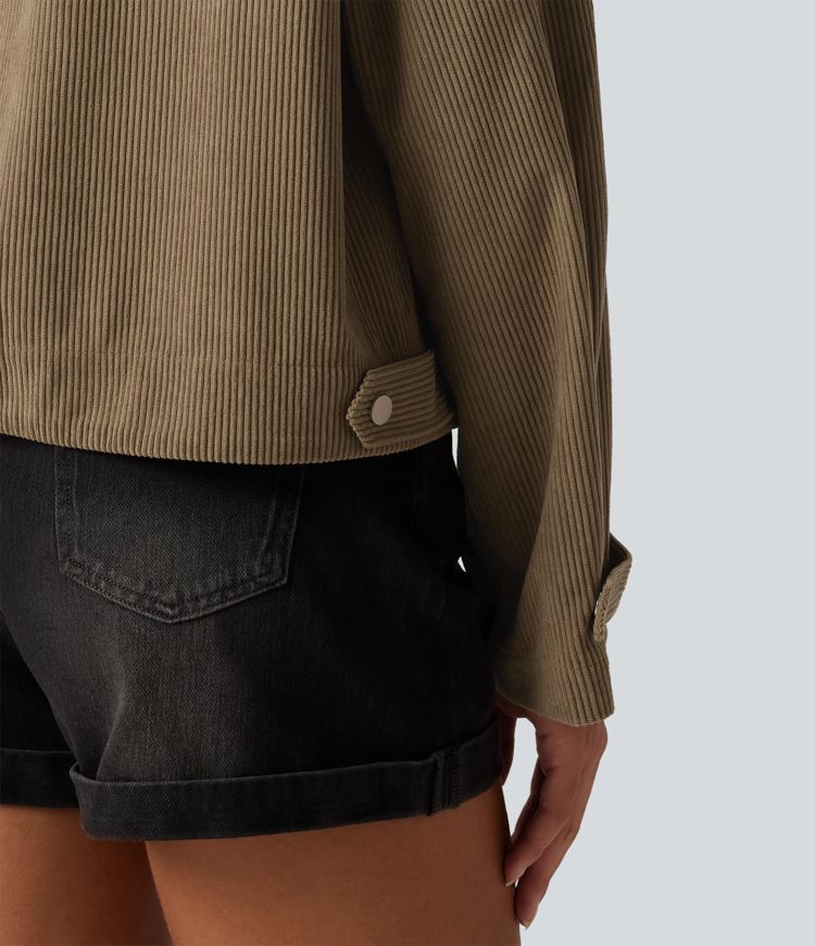 Chemise-veste décontractée en velours côtelé à manches longues avec poches Chemise-veste décontractée en velours côtelé à manches longues avec poches