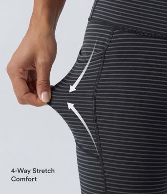 High Waisted Drawstring Striped Yoga Leggings with Pockets