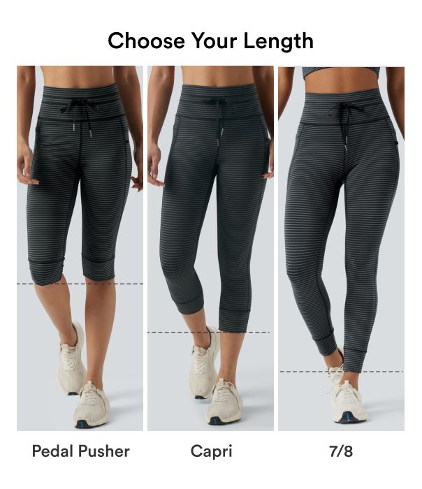 High Waisted Drawstring Striped Yoga Leggings with Pockets