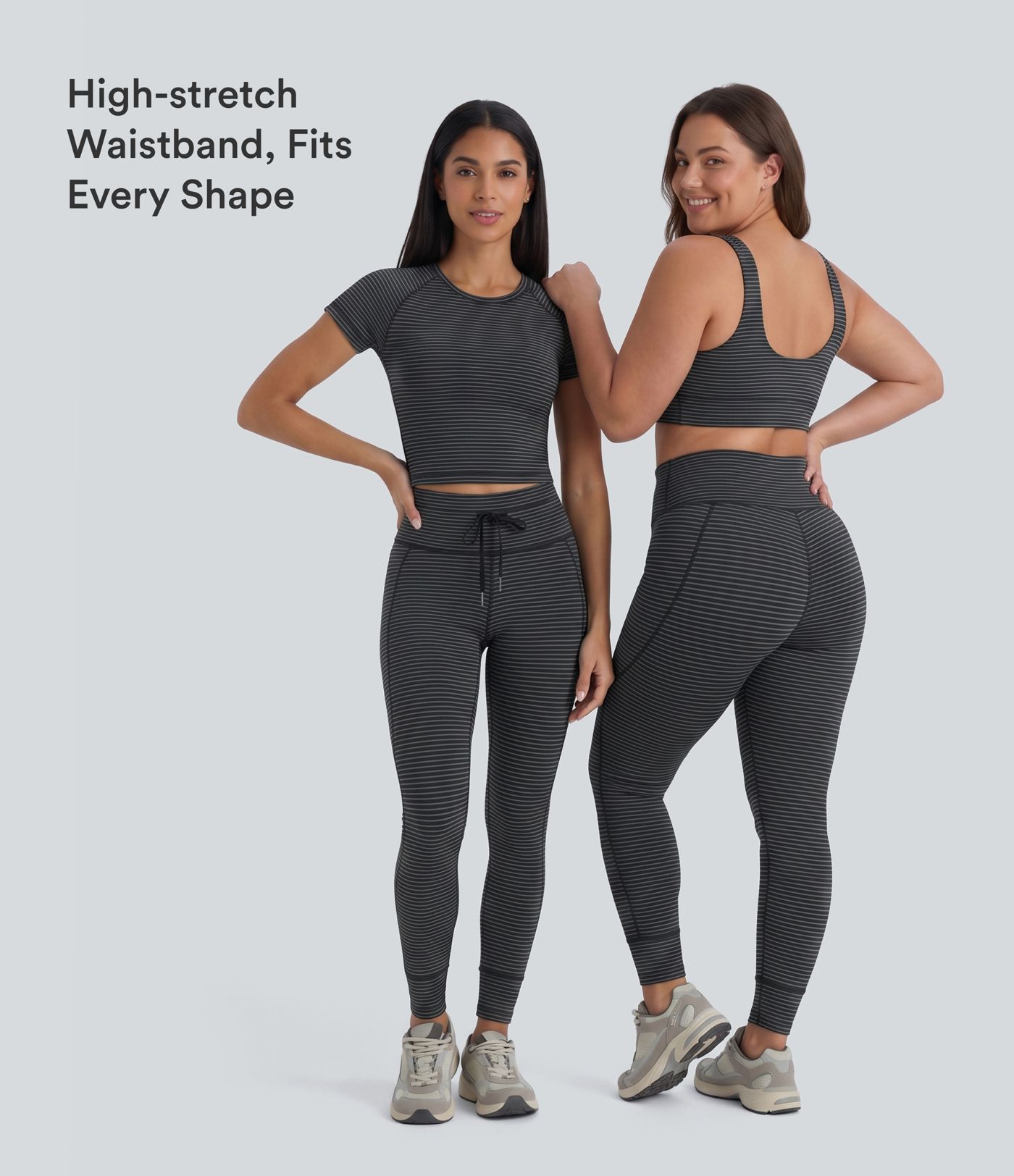 High Waisted Drawstring Striped Yoga Leggings with Pockets
