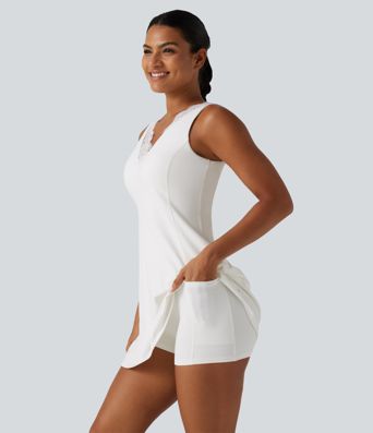 Robe-short de yoga mini SoftlyZero™ Plush accès facile Easy Peasy à col V avec coussinets amovibles, dentelle contrastée et poches