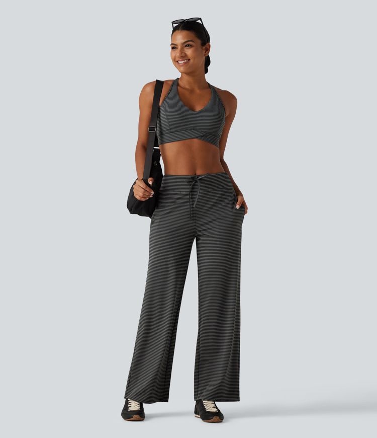 Legging de yoga droit taille mi-haute rayé avec poches