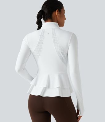 SoftlyZero™ Airy - Yogajacke mit Stehkragen, Seitentaschen, langen Ärmeln, Daumenlöchern und Rüschensaum - UPF50+ SoftlyZero™ Airy - Yogajacke mit Stehkragen, Seitentaschen, langen Ärmeln, Daumenlöchern und Rüschensaum - UPF50+