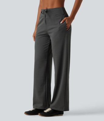 Legging de yoga droit taille mi-haute rayé avec poches